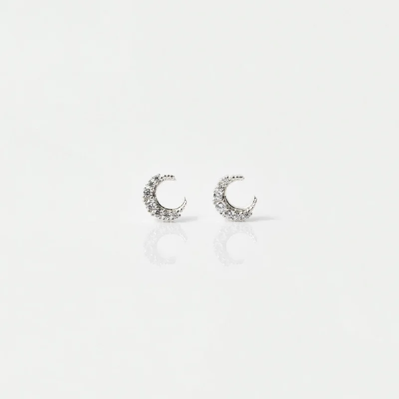 classic silver pearl earrings Celestial Moon Stud Earrings