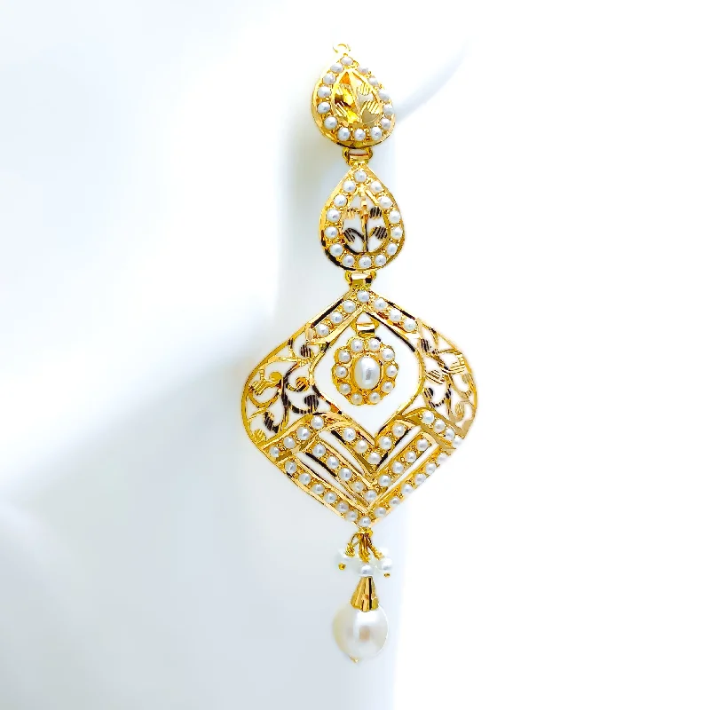white gold diamond cluster ring Charming Floral 22k Gold Pearl Earrings