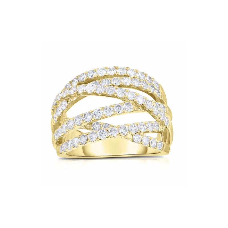 braided gold chain bracelet Criss Cross Bands Diamond Ring, 14K Yellow Gold