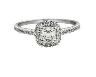 minimalist rose gold bracelet CRISSCUT CUSHION RING WITH DIAMOND HALO