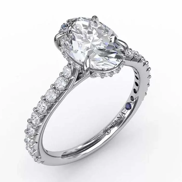 dainty snake ring gold Fana Classic Oval Diamond Engagement Ring Semi-Mounting With Hidden Pavé Halo in 14K White Gold