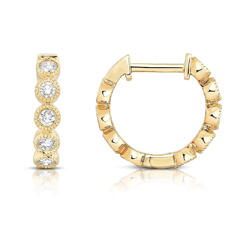 aquamarine and diamond wedding ring Diamond Bezel Set Huggie Earrings