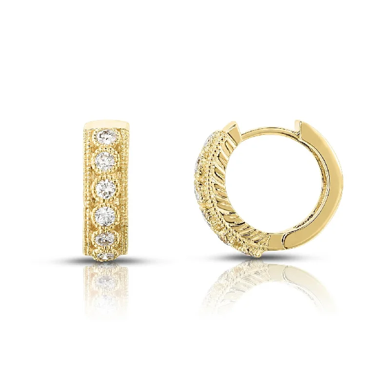 simple engraved wedding ring Diamond Bezel Set Migraine Huggie Earrings