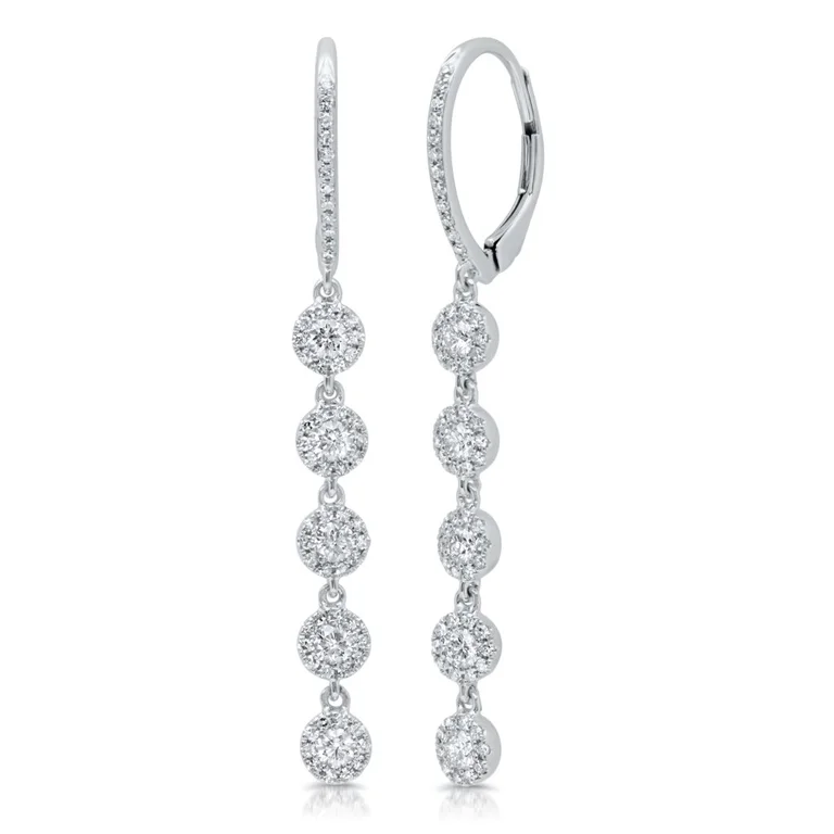 personalized pet photo necklace 14K White Gold Diamond Halo Dangle Earrings