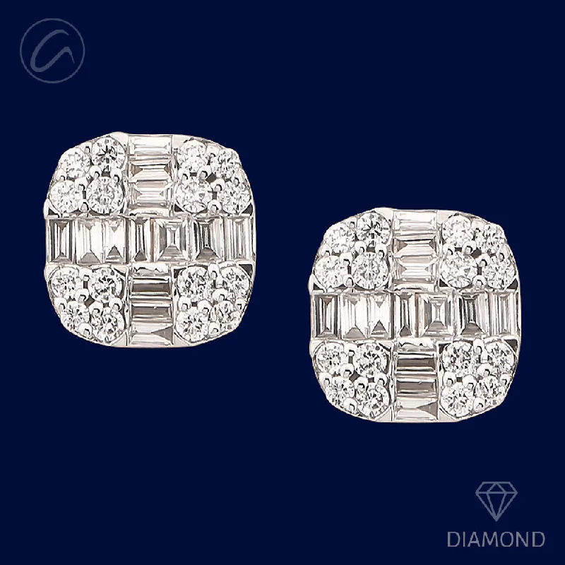 modern baguette diamond ring Elegant Cushioned 18K Gold + Diamond Earrings