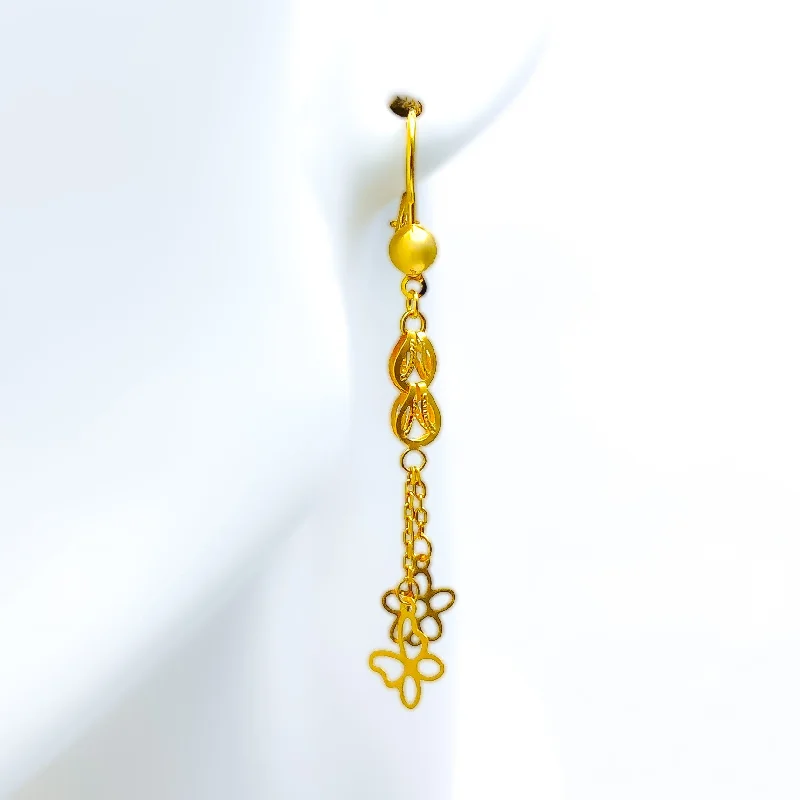 dainty chain bracelet layered Radiant Floral 21k Gold Hanging Earrings