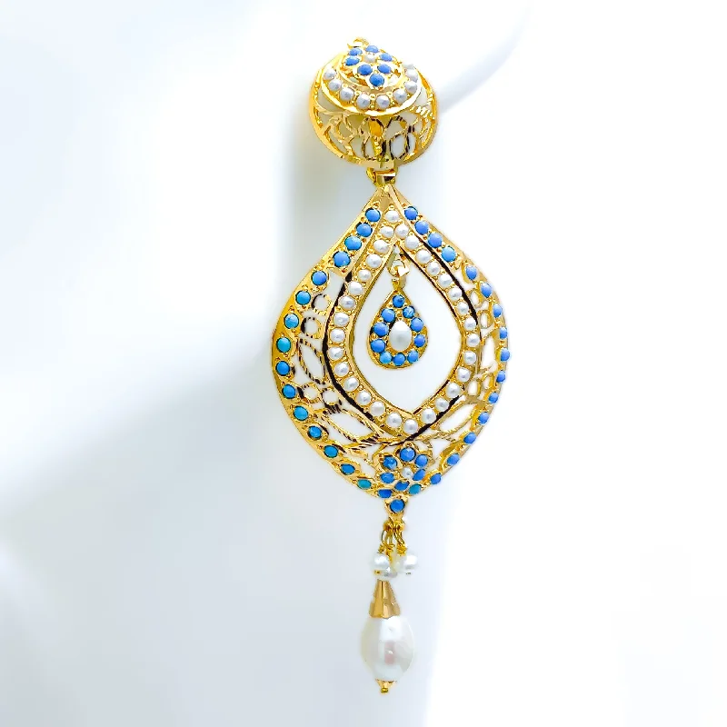 real citrine gemstone pendant Exclusive Pearl & Turquoise 22k Gold Drop Earrings