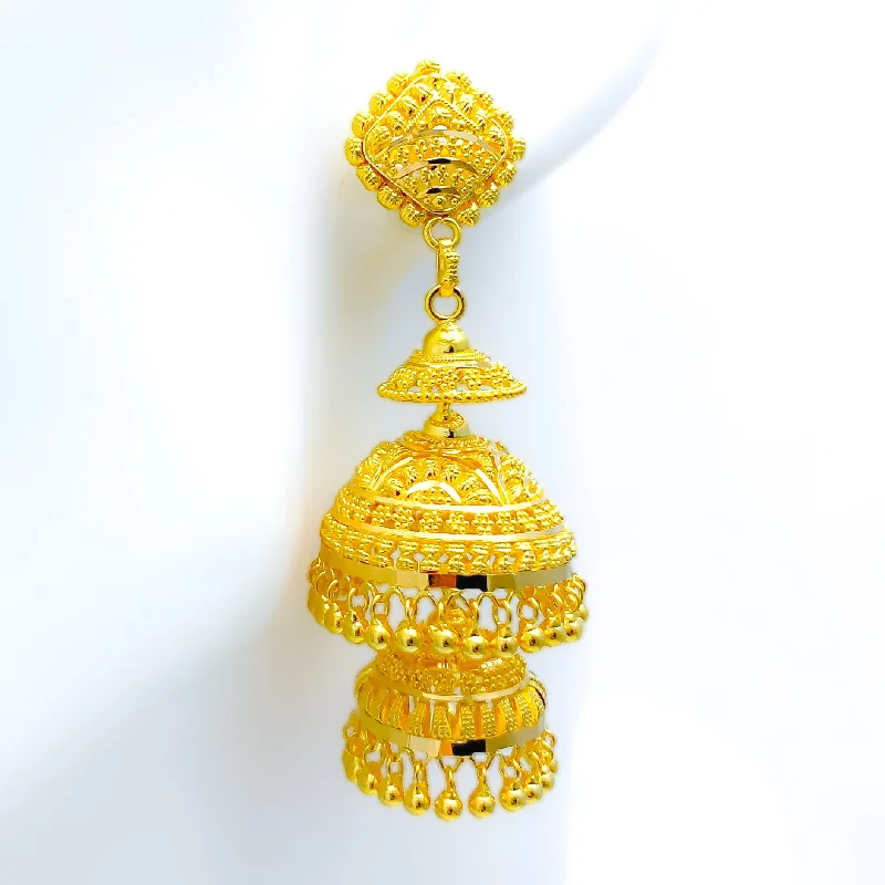 classic cubic zirconia pendant Glam Triple Chandelier 22k Gold Jhumki Earrings