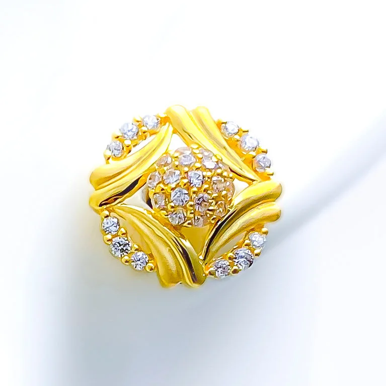celestial sun charm anklet Gorgeous Leaf Accented  22k Gold CZ Earrings