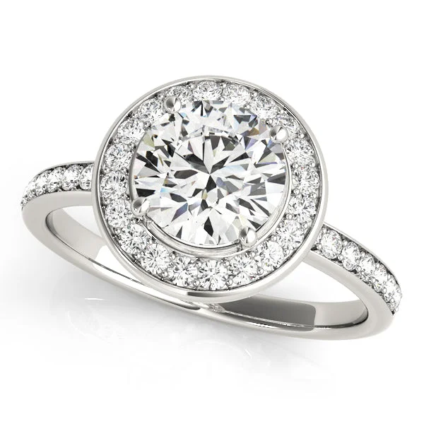 crystal-studded gold ring Halo Diamond Engagement Ring