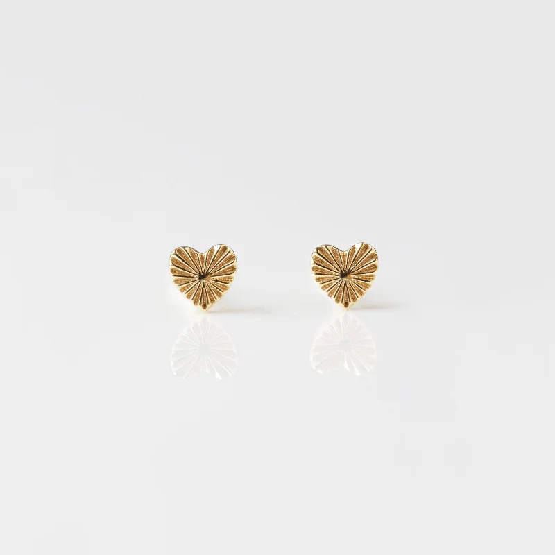 handcrafted gold stud earrings Heart Sunray Stud Earrings