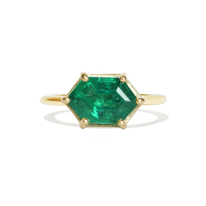 handmade braided anklet Elongated Hexagon Emerald Solitaire Ring