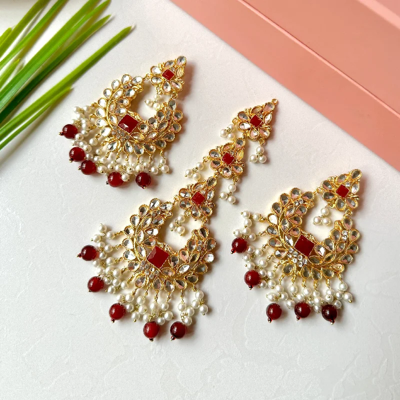 gemstone stacking rings colorful Ishaal Earring/Teeka Set (Maroon)