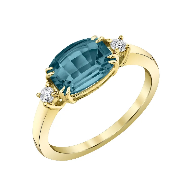 gothic skull ring for men London Blue Topaz 14K Yellow Gold Ring with Diamonds