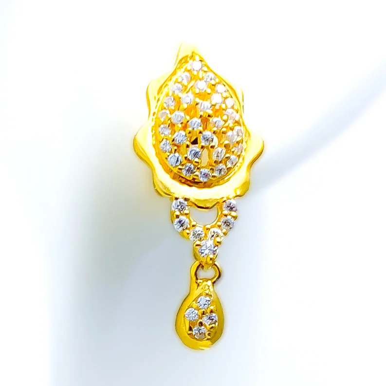 unique crystal bar necklace Luxurious Alluring 22k Gold CZ Hanging Earrings