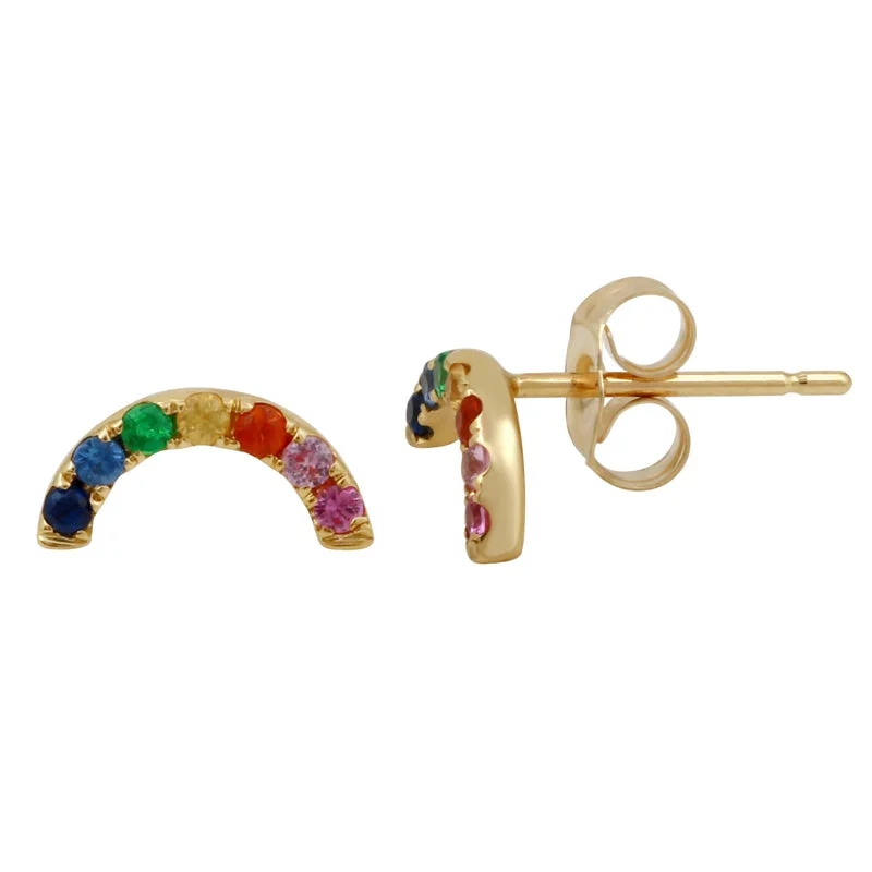 bohemian anklet with shells 14k Yellow Gold Mini Multi-Sapphire Rainbow Earrings