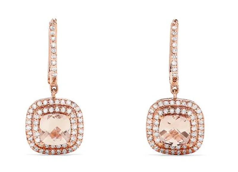 twisted rope gold chain 14K Rose Gold Morganite and Diamond Earrings