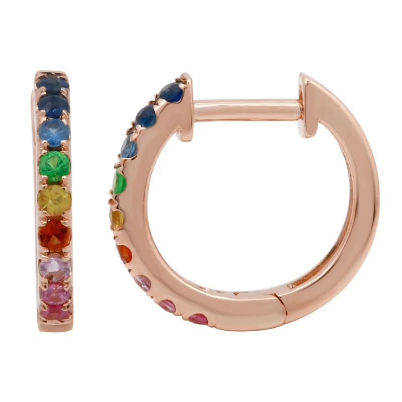 handmade braided anklet 14K Rose Gold Multi-Sapphire Rainbow Mini Hoop Earrings