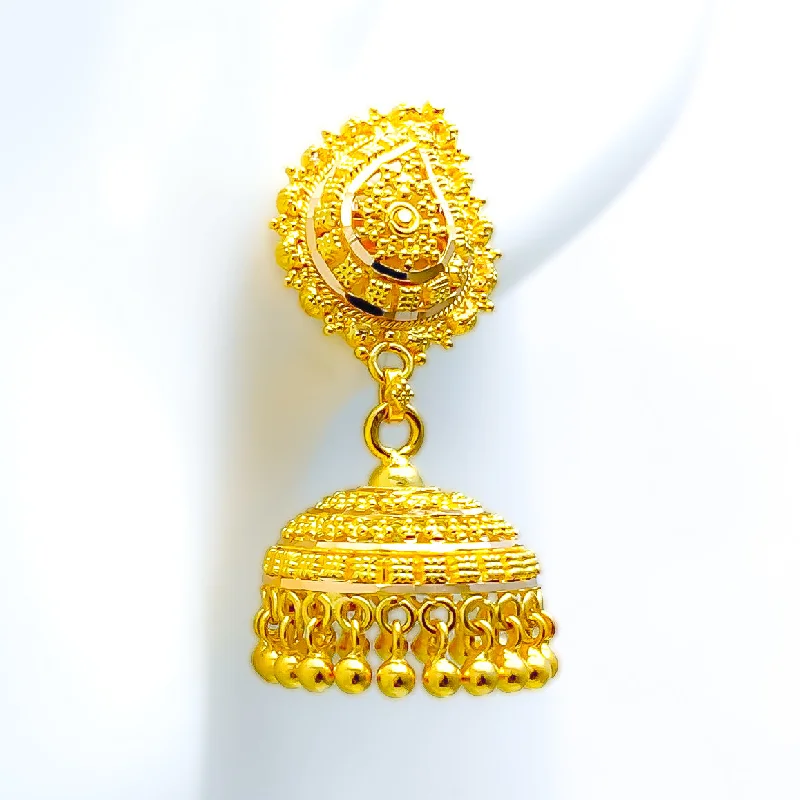 handmade resin flower earrings Ornamental Paisley Accented 22k Gold Jhumki Earrings