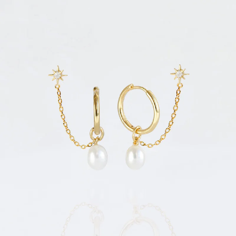 unique diamond eternity band Pearl Hoop & Chain Star Stud Earring