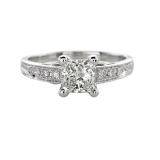 natural jade ring PRINCESS CUT ANTIQUE REPRODUCTION STYLE RING