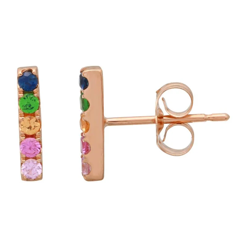 real opal engagement ring 14K Rose Gold Rainbow Bar Earrings