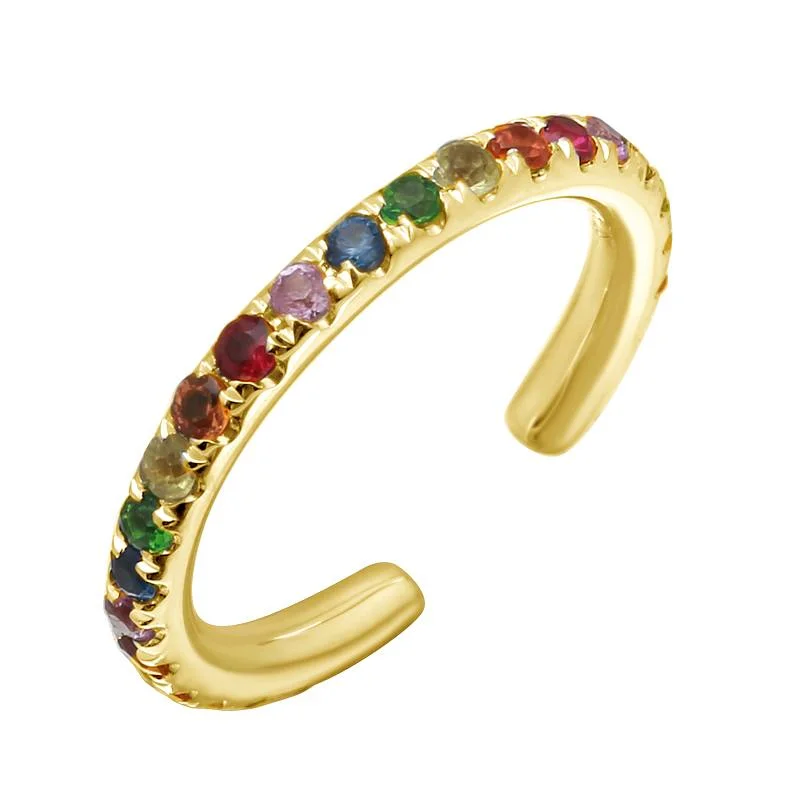 vintage-style garnet ring 14K Yellow Gold Rainbow Gemstone Ear Cuff