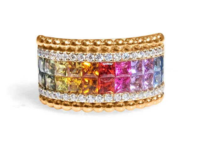 hammered gold stacking rings Rainbow Sapphire Gem Stone Ring