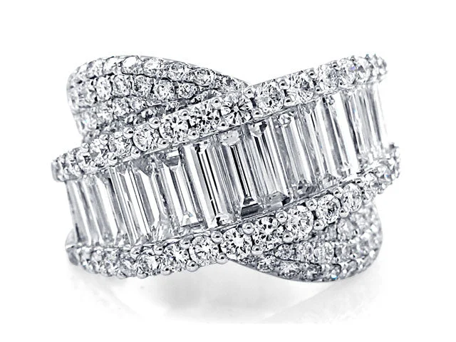 thin silver chain necklace Round Diamond And Baguette Cuts Diamond Ring 4.28ctw