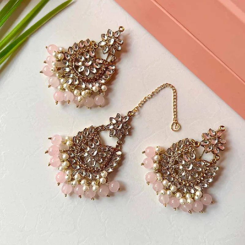 minimalist threader earrings gold Sameera Earrings/Teeka Set (Baby Pink)