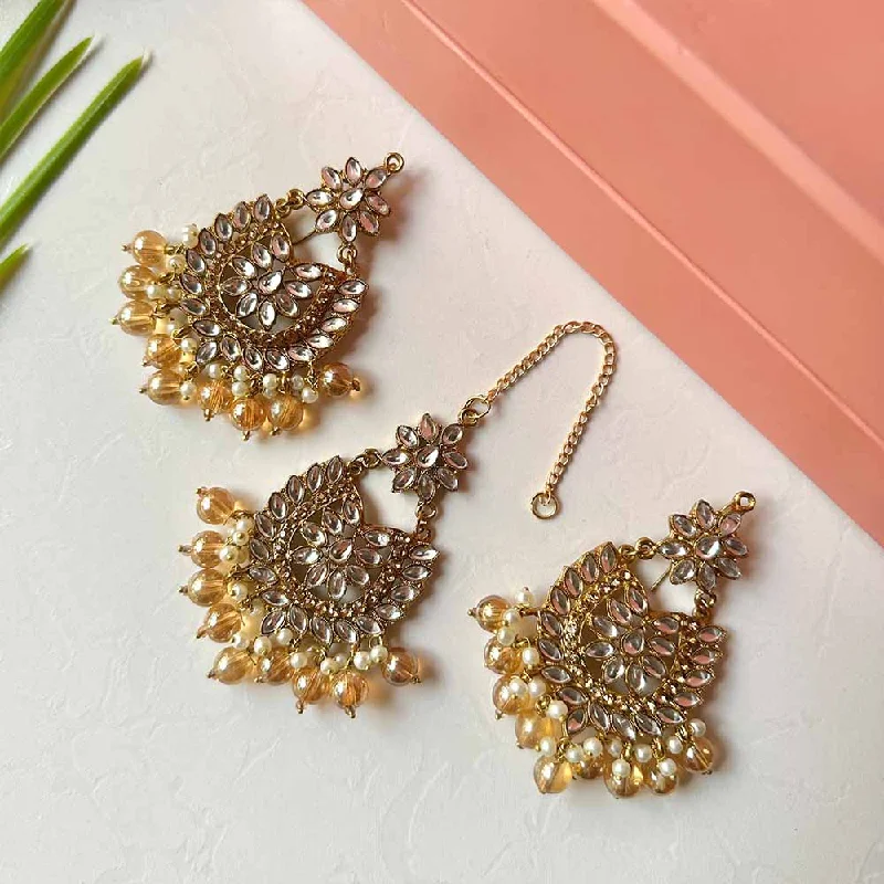 bold statement cuff bracelet Sameera Earrings/Teeka Set (Champagne)