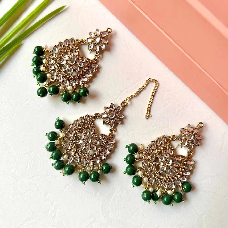 hammered gold stacking rings Sameera Earrings/Teeka Set (Green)