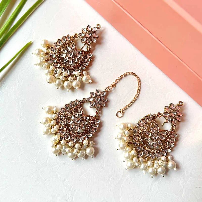 real jade bangle bracelet Sameera Earrings/Teeka Set (Pearl)