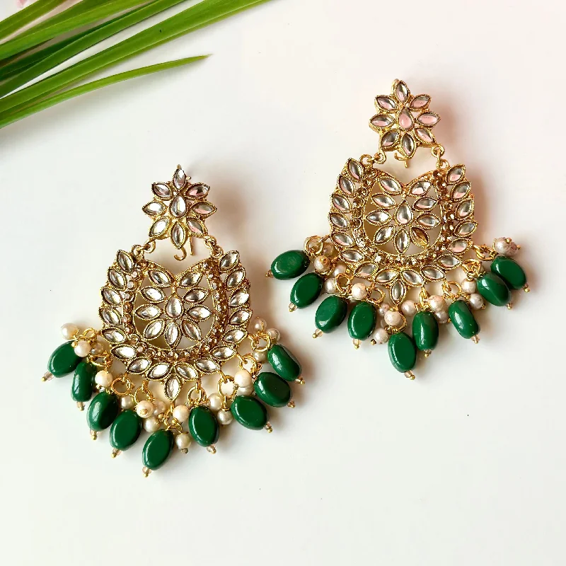 handcrafted raw crystal pendant Sameera Earrings (Golden Green)