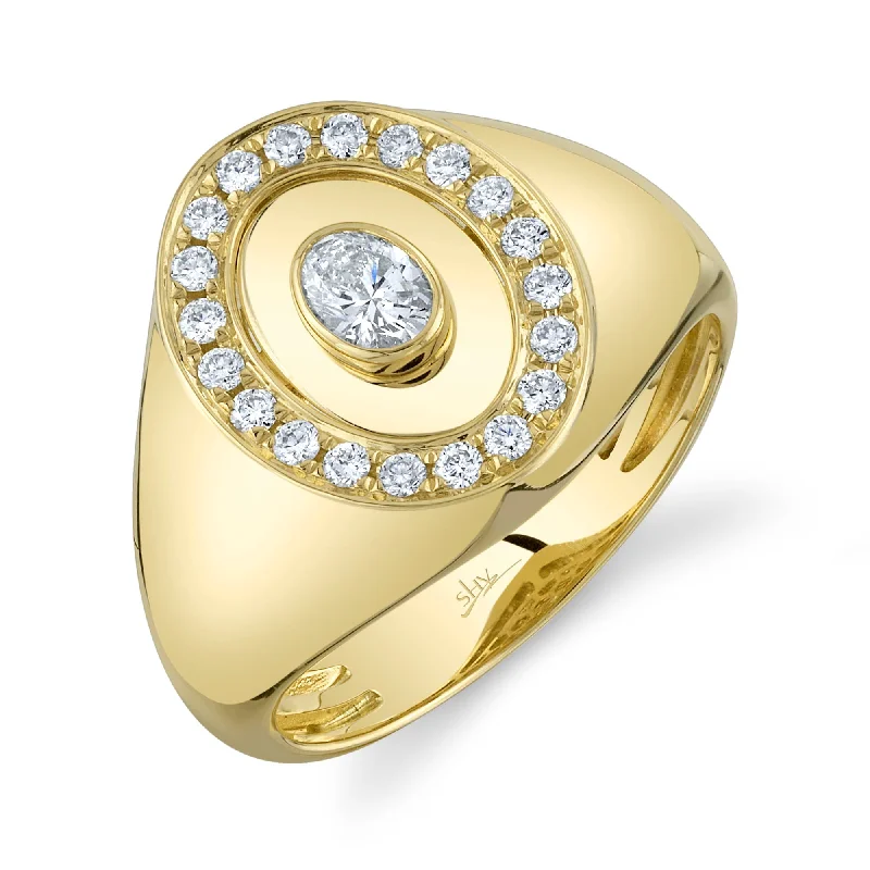 vintage pearl engagement ring 0.44CT DIAMOND OVAL BEZEL SIGNET RING
