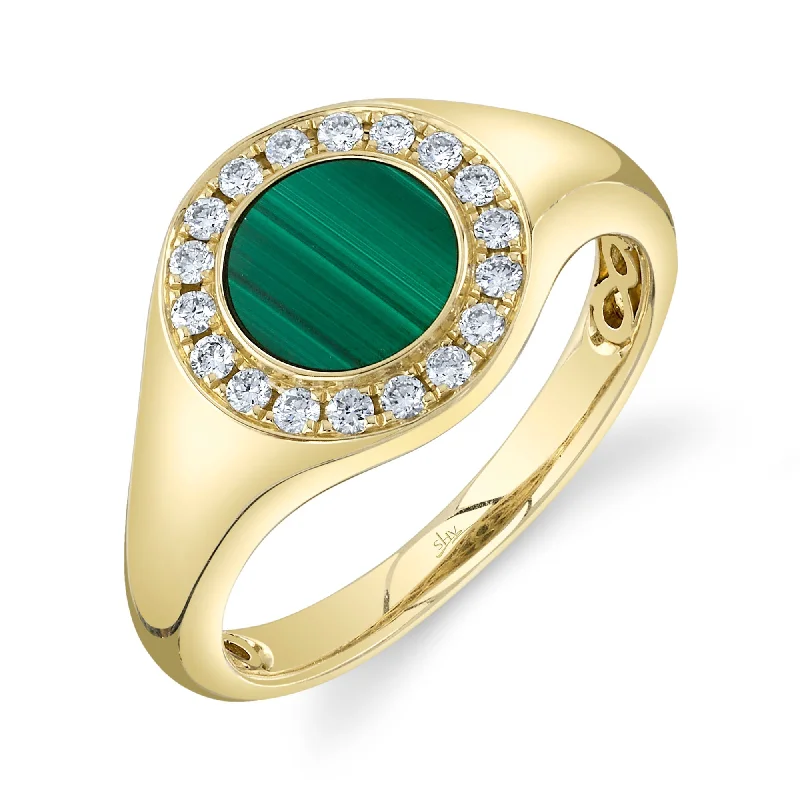 large statement turquoise ring 0.20CT DIAMOND & 0.73CT MALACHITE SIGNET RING