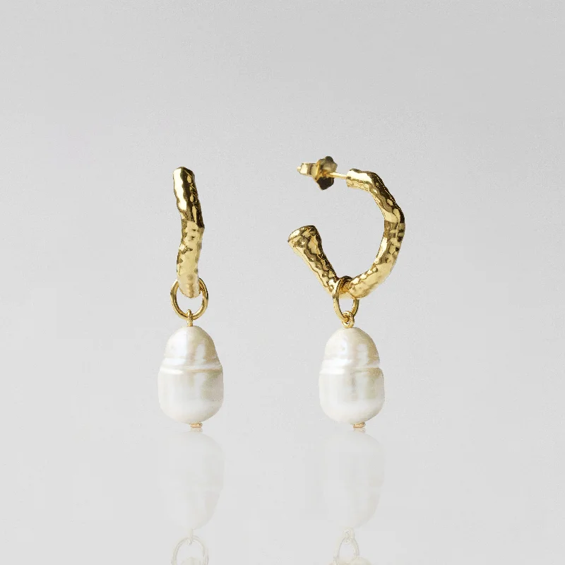 delicate pearl bracelet Baroque Pearl Molten Hoop Earring