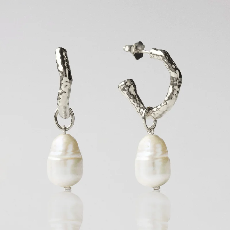 personalized initial ring stackable Baroque Pearl Molten Hoop Earring