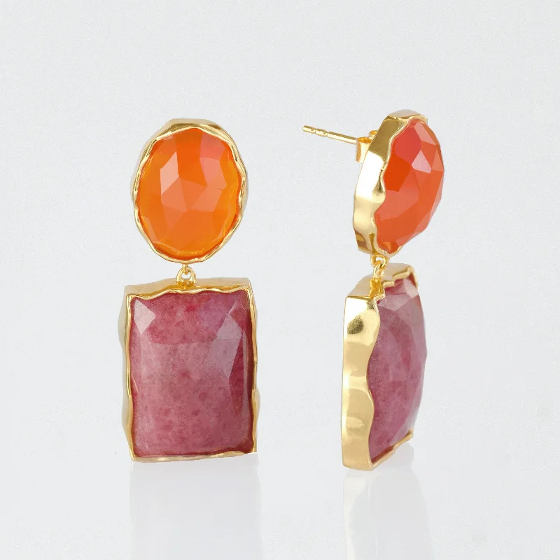 minimalist chain anklet gold Statement Double Gemstone Earrings