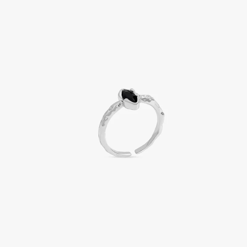 twisted rope gold chain Thin Texture Black Gem Adjustable Sterling Silver Ring