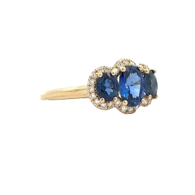 gemstone teardrop earrings Three Sapphire and Diamond Halo Ring