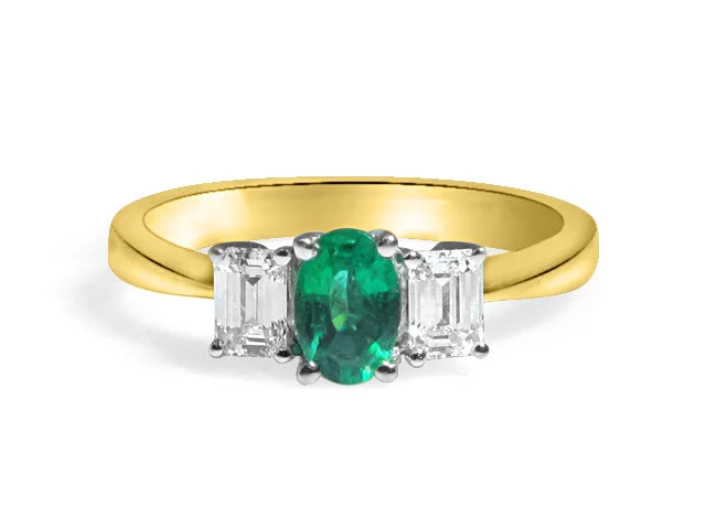 moissanite engagement ring affordable Three Stone Emerald And Diamond Ring In Yellow Gold moissanite engagement ring affordable Three Stone Emerald And Diamond Ring In Yellow Gold
