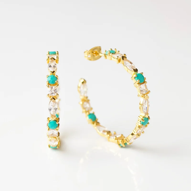 silver wedding band with engraving Turquoise Sparkle Hoop Earrings