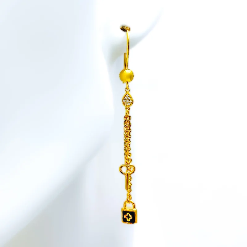 classic diamond solitaire necklace Mod 21k Gold Hanging Charm Earrings