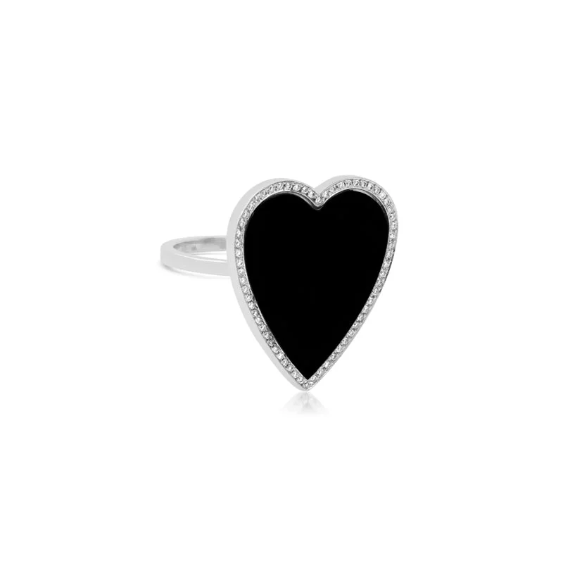 silver anklet with charms White Gold Onyx Inlay Heart Ring