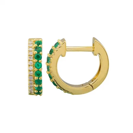 gemstone infinity bracelet Yellow 14K Diamond Emerald Double Row Huggie Earrings