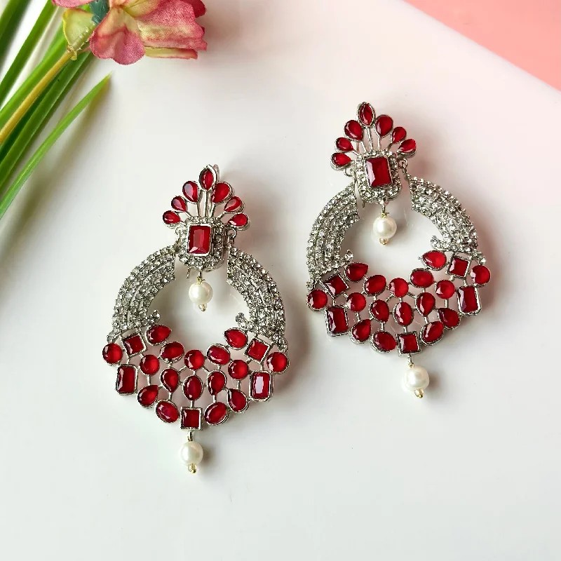celestial star earrings stud Zahra (Silver Red)