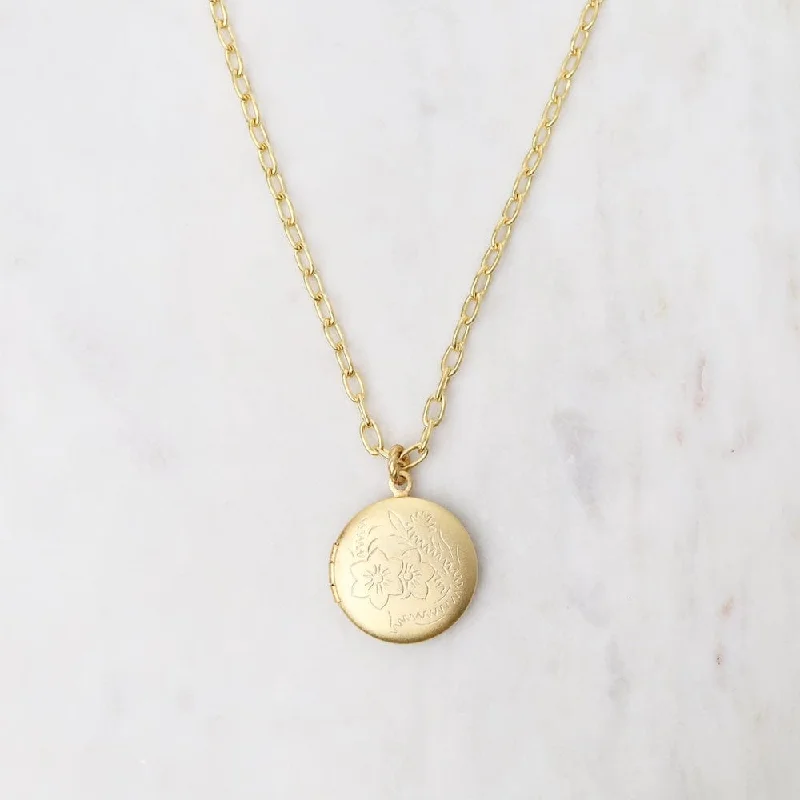 birthstone stacking rings set Round Floral Etched Locket Necklace