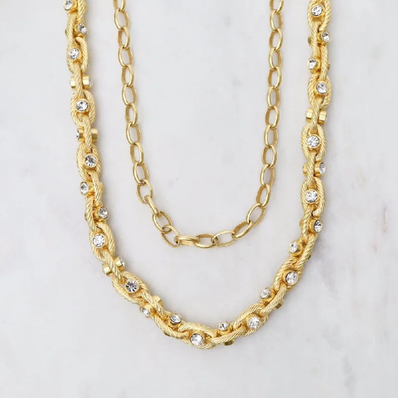 men’s hammered titanium ring Stone Double Chain Necklace