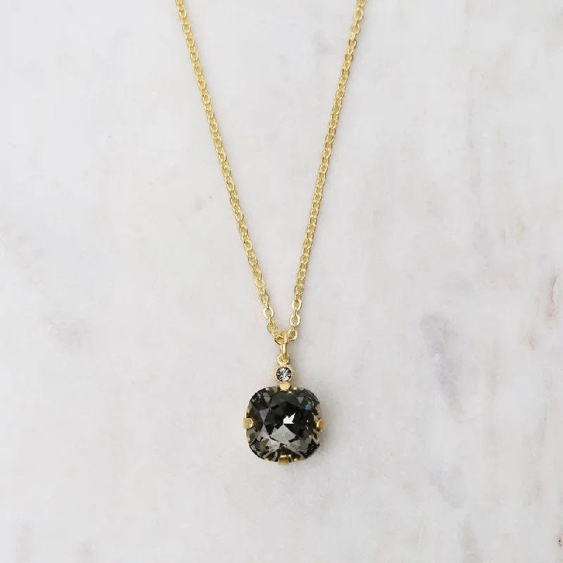 minimalist clover charm bracelet Large Black Diamond Pendant Necklace- Gold Plate